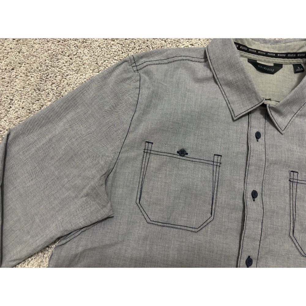 KUIU BASIN Shirt Long Sleeve Button Up Gray Pockets Tiny Stripe Mens Large - Picture 4 of 16